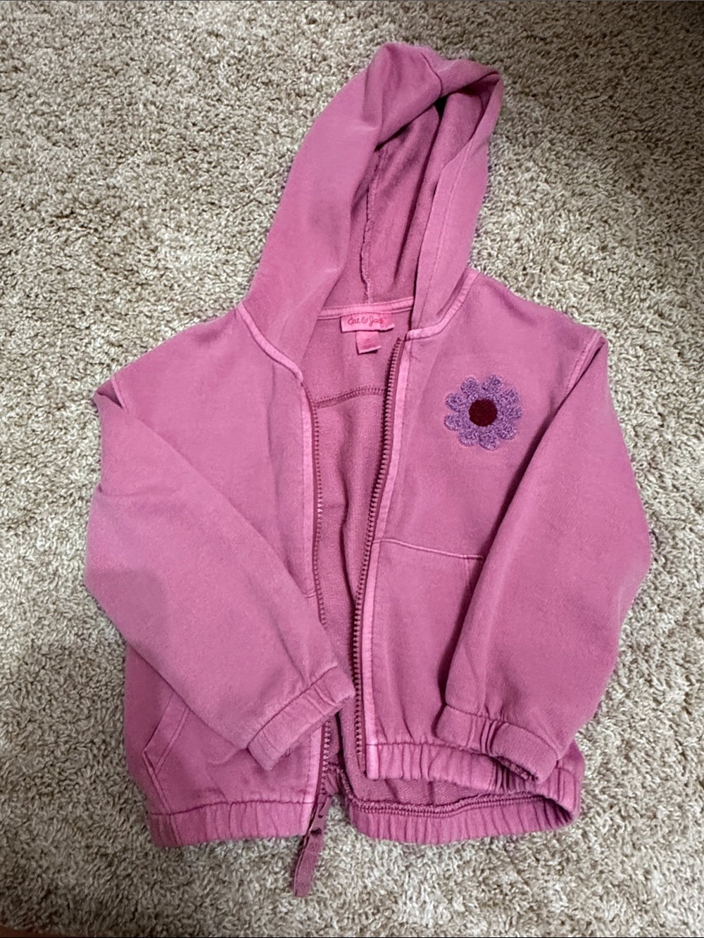 Cat & Jack Pink Girls' Hooded Zip Jacket with Flower Patch